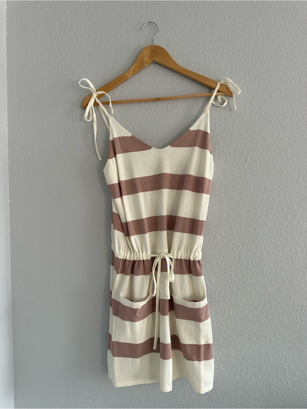 Wishlist Striped Tie-Shoulder Dress in Cream and Taupe